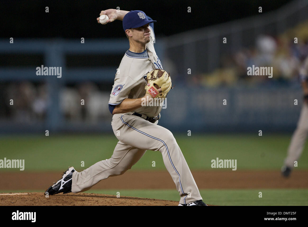 Game action between the San Diego Padres and Los Angeles Dodgers at Dodger Stadium.  Wade LeBlanc makes a pitch against the Dodgers in the bottom of the third inning. (Credit Image: © Tony Leon/Southcreek Global/ZUMApress.com) Stock Photo