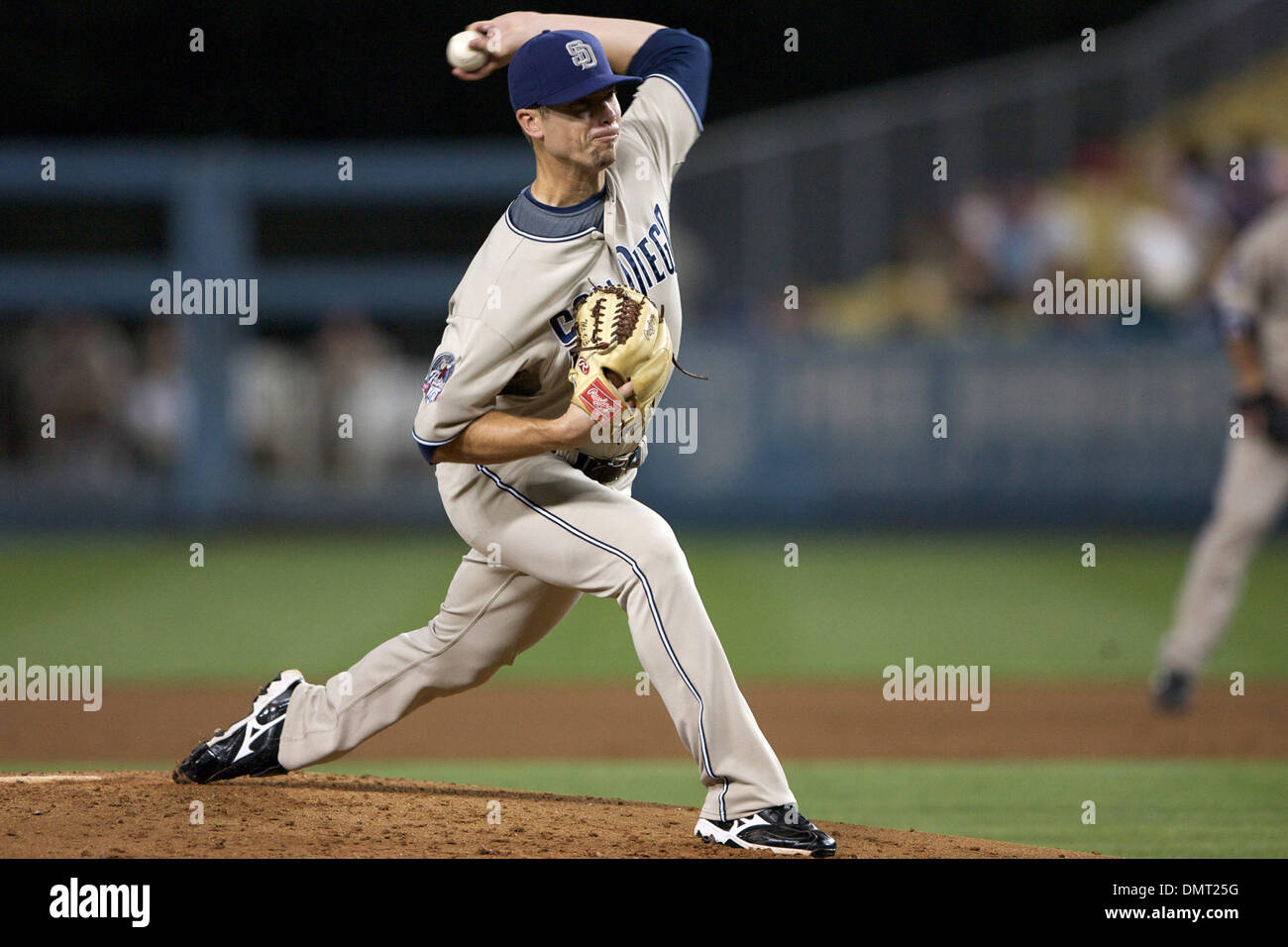 Game action between the San Diego Padres and Los Angeles Dodgers at Dodger Stadium.  Wade LeBlanc makes a pitch against the Dodgers in the bottom of the third inning. (Credit Image: © Tony Leon/Southcreek Global/ZUMApress.com) Stock Photo