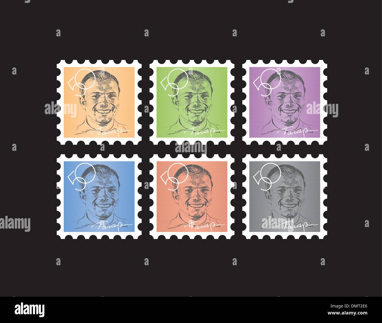 50 years man in space post stamps set Stock Vector
