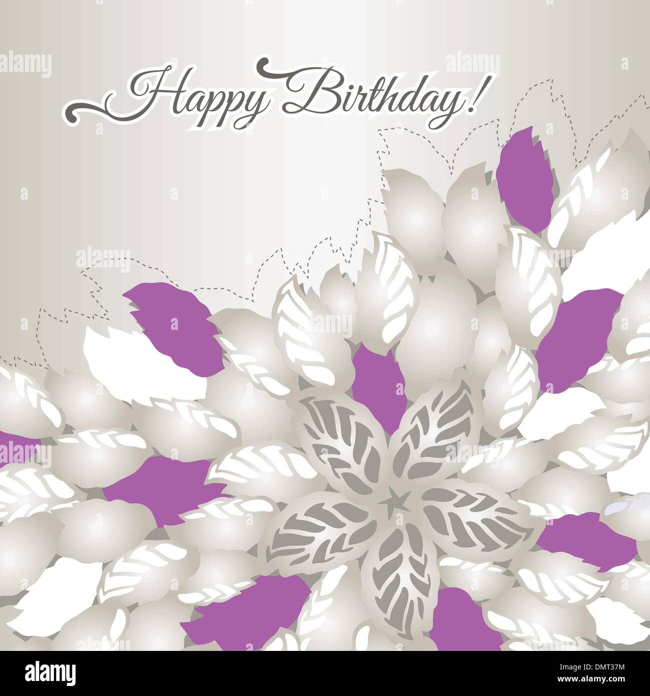 Happy Birthday card with pink flowers and leaves Stock Vector Image ...