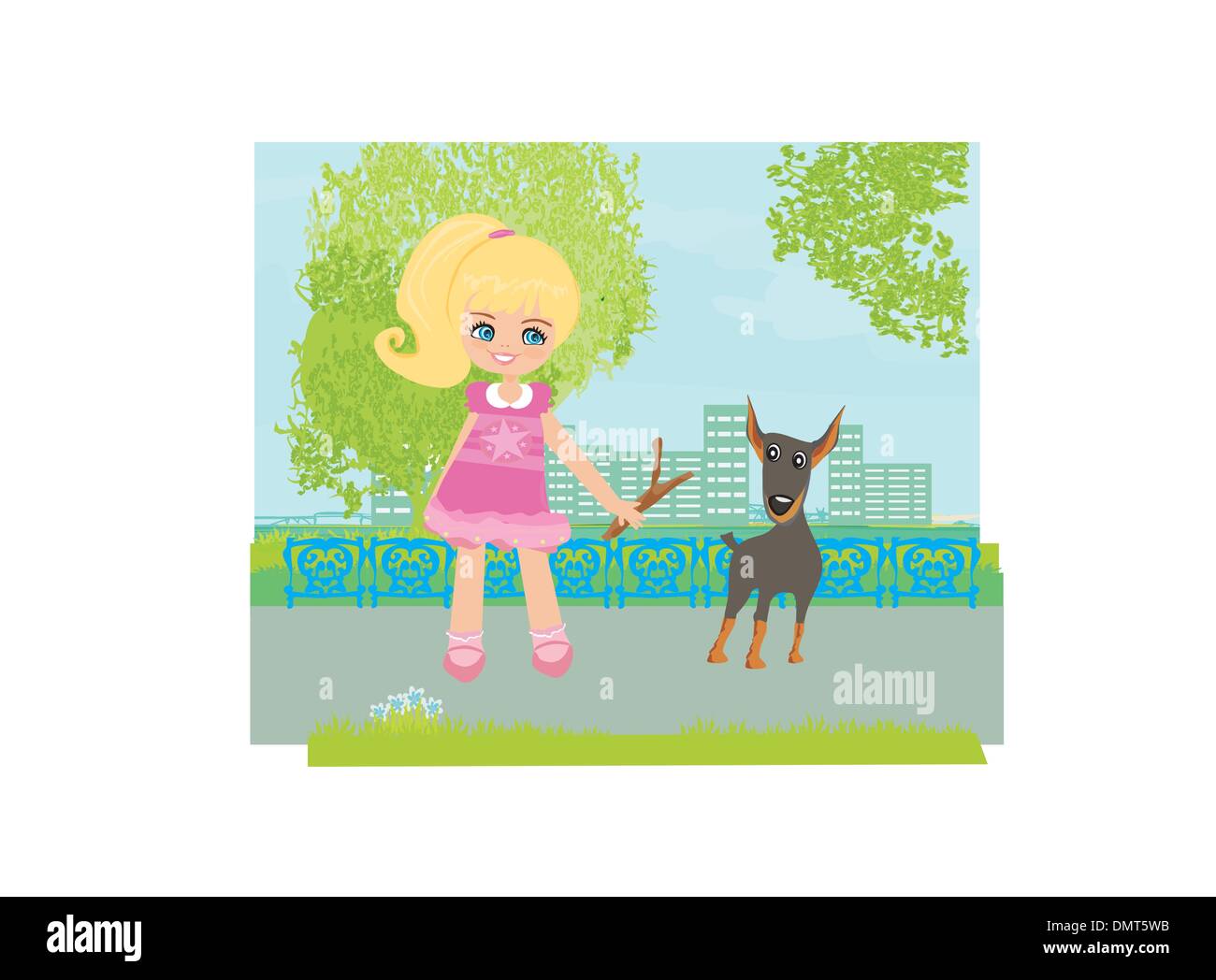 sweet girl and her puppy Stock Vector