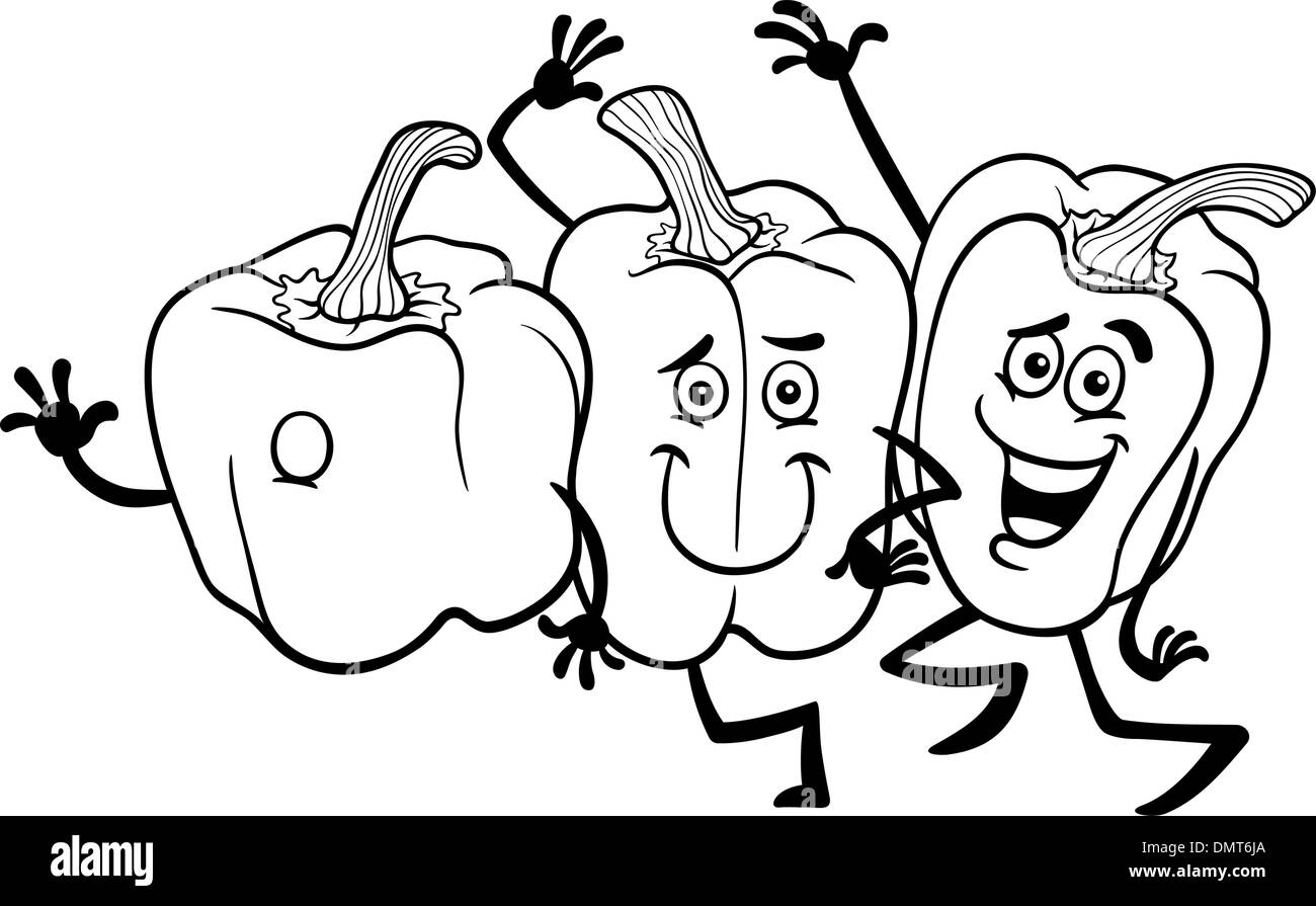 cartoon peppers vegetables for coloring book Stock Vector