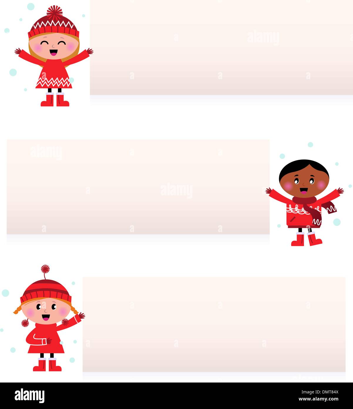 Cute multicultural children with blank banners isolated on white Stock ...