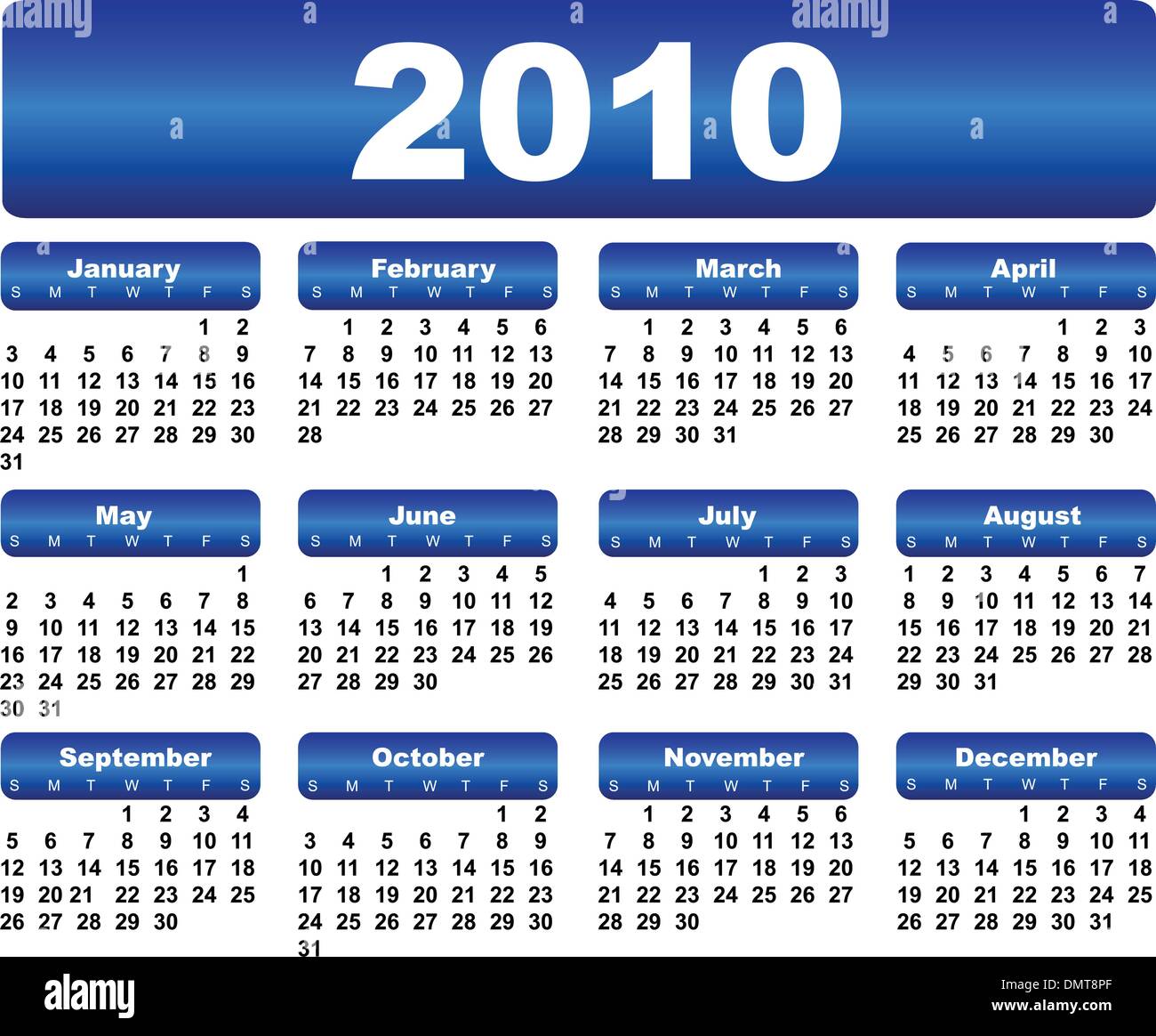 Blue calendar for 2010 year Stock Vector