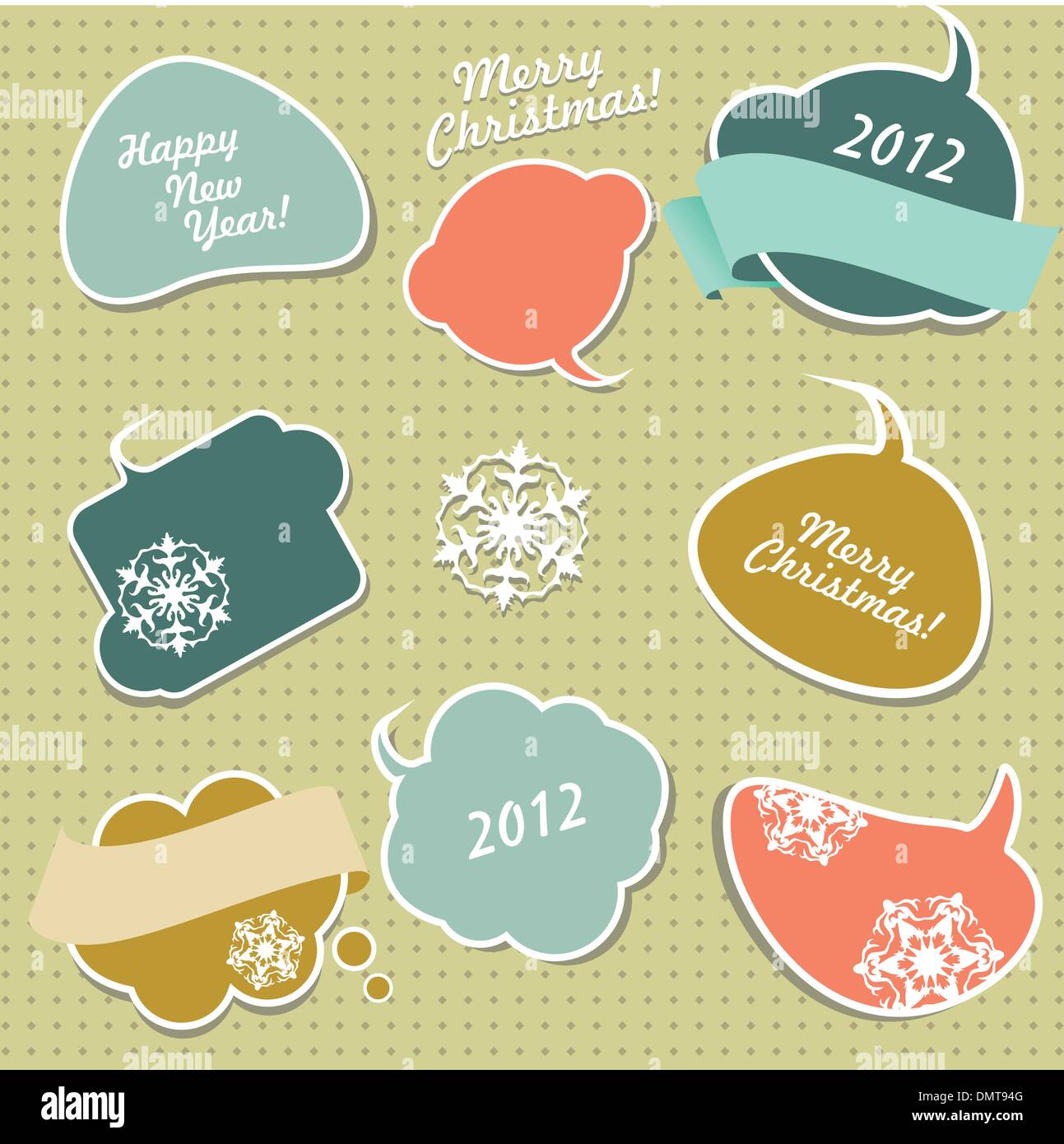 Christmas stickers in form of speech bubbles. Stock Vector