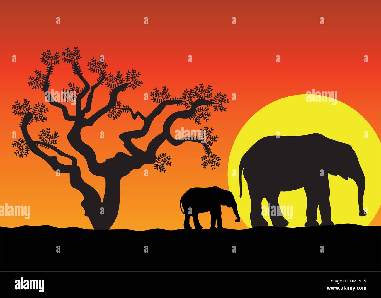 elephants in africa Stock Vector