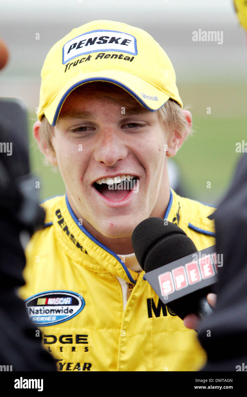 Nationwide Series driver Parker Kligerman 22 is interviewed after placing first in Kansas