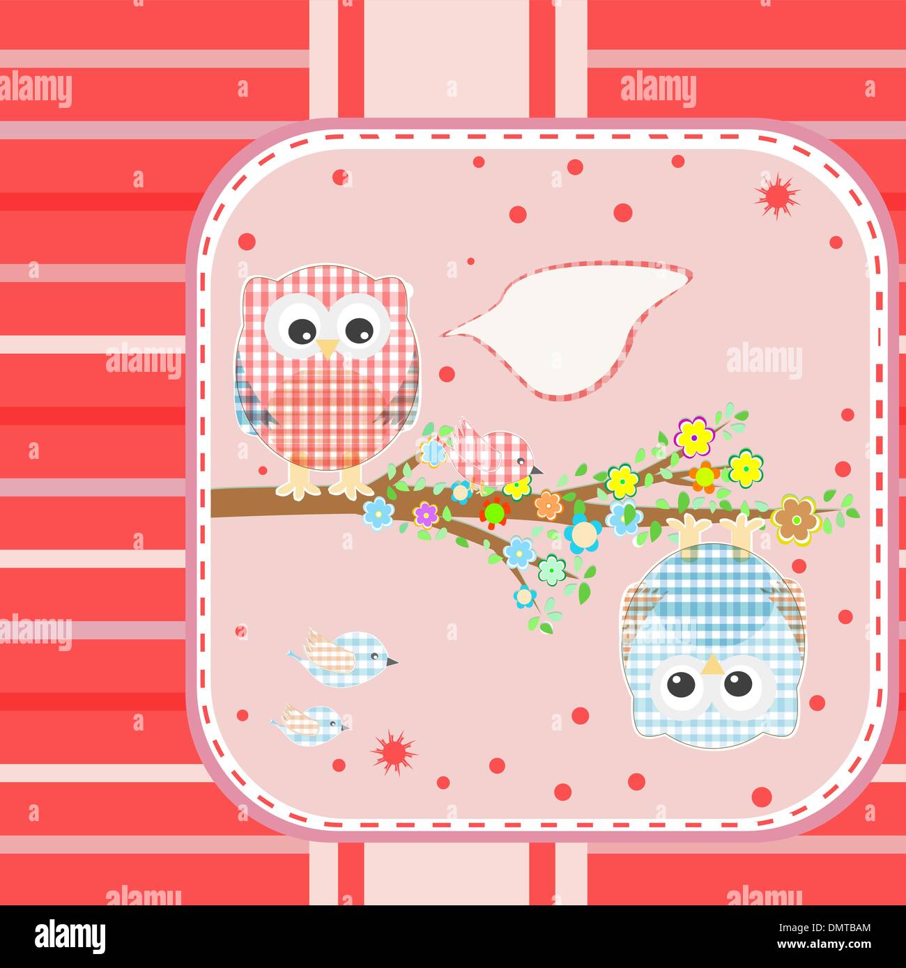 Sweet owl bird sitting on flowers tree branch vector Stock Vector Image ...