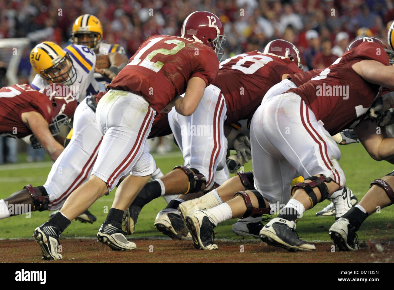 Alabama quarterback, #12 Greg McElroy, on a quarterback keeper during an SEC West matchup between #3 Alabama and #9 LSU.  The game is being held in Bryant .Denny Stadium in Tuscaloosa, Alabama.  Alabama would win the game 24-15. (Credit Image: © Stacy Revere/Southcreek Global/ZUMApress.com) Stock Photo