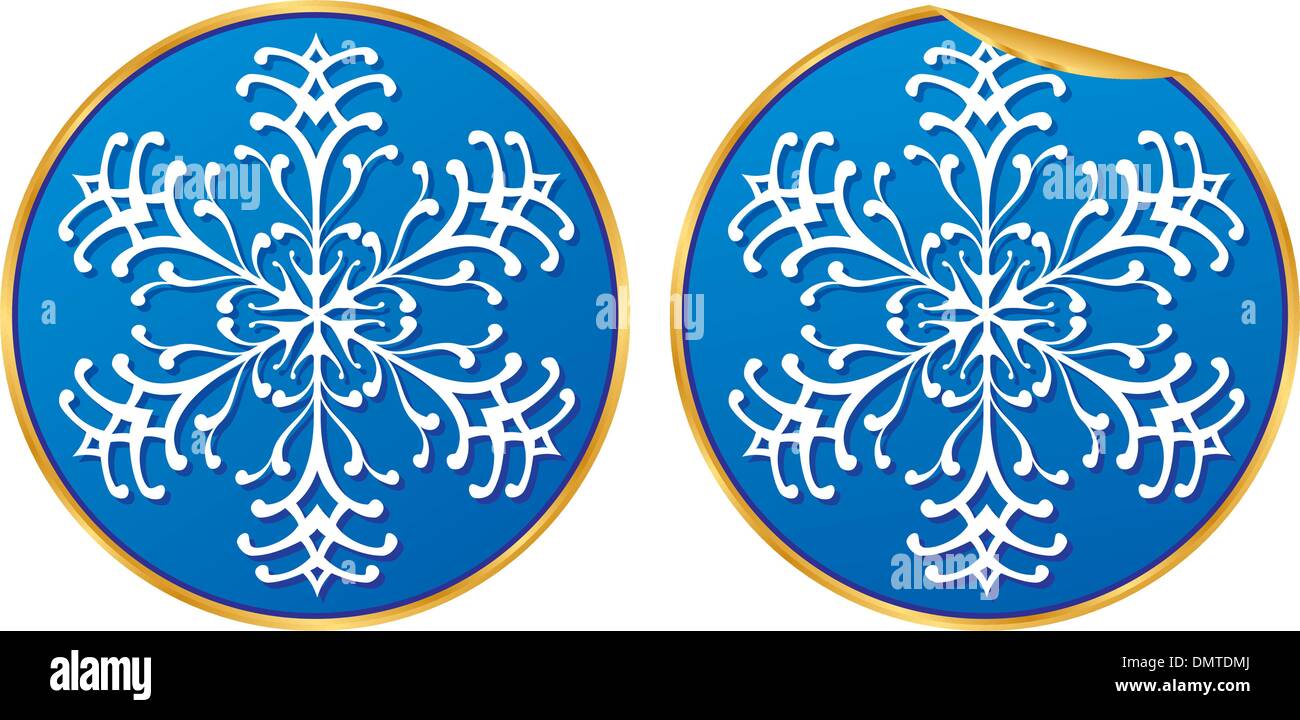 Snowflake round sticker Stock Vector