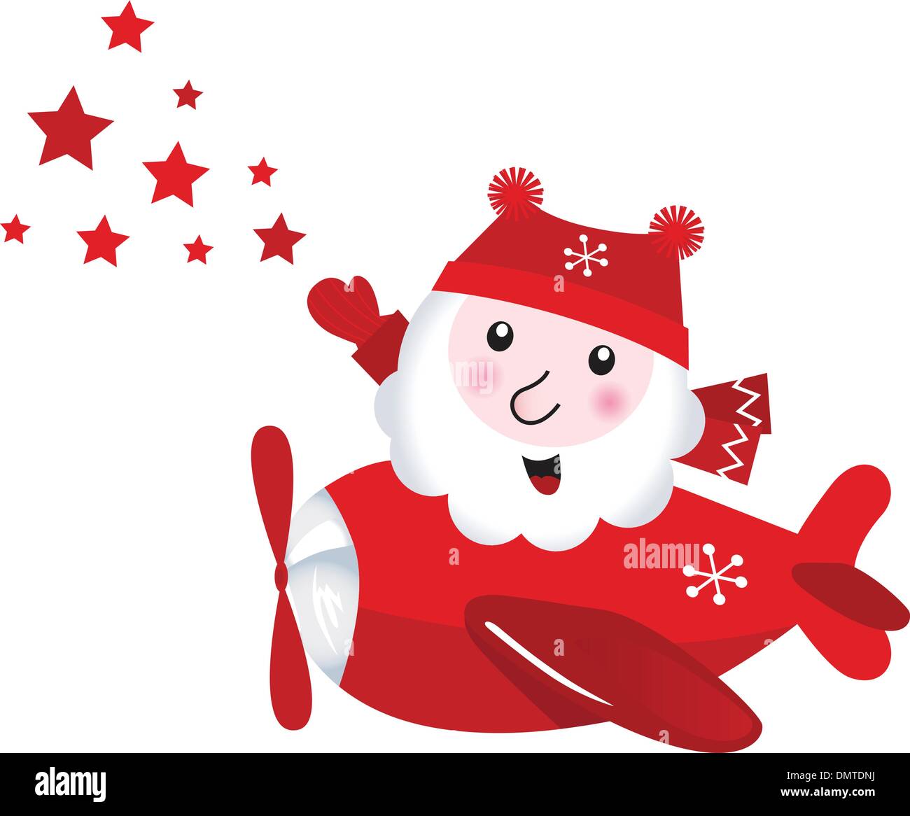Cute flying Santa touching christmas Stars isolated on white Stock Image
