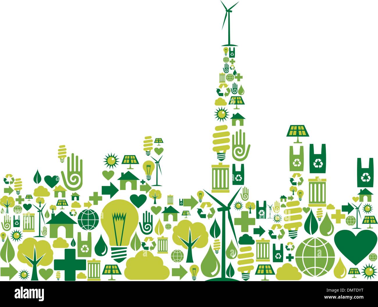 Green City silhouette with environmental icons Stock Vector Image & Art ...