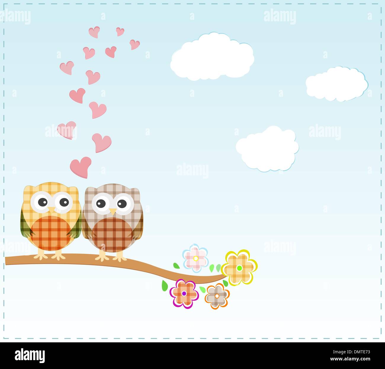 Background with owls in love sitting on branch Stock Vector Image & Art ...