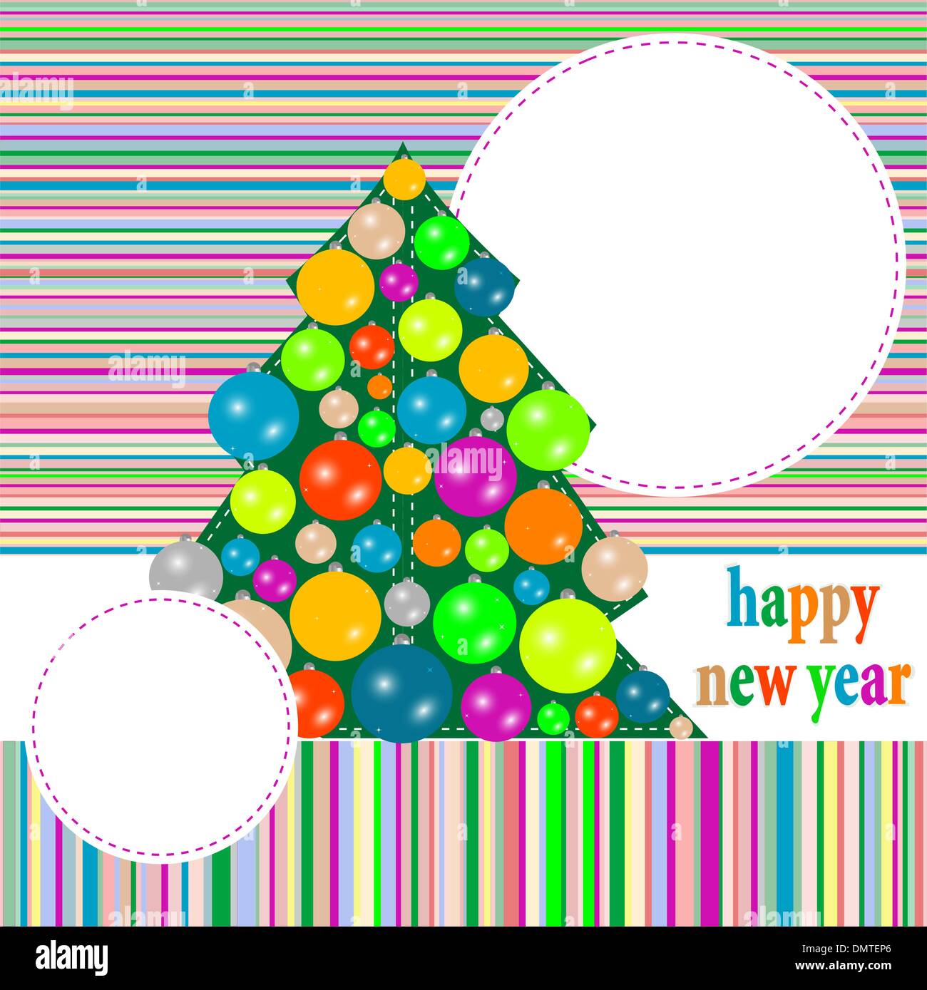 Christmas greeting card with winter tree and balls. vector Stock Vector ...
