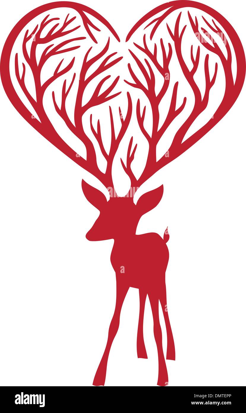 deer with heart antlers, vector Stock Vector