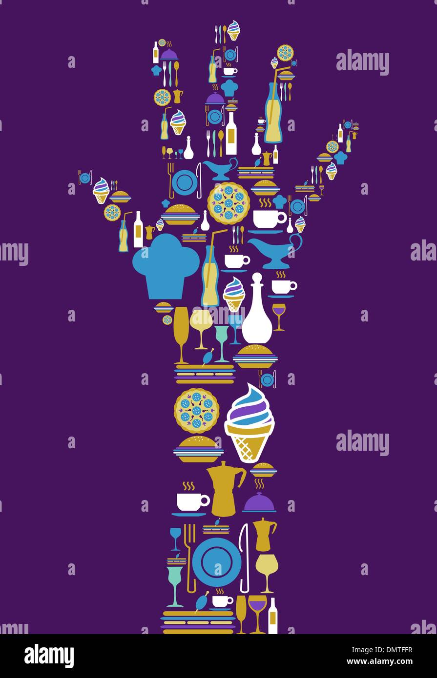 Gourmet icon set in human hand Stock Vector