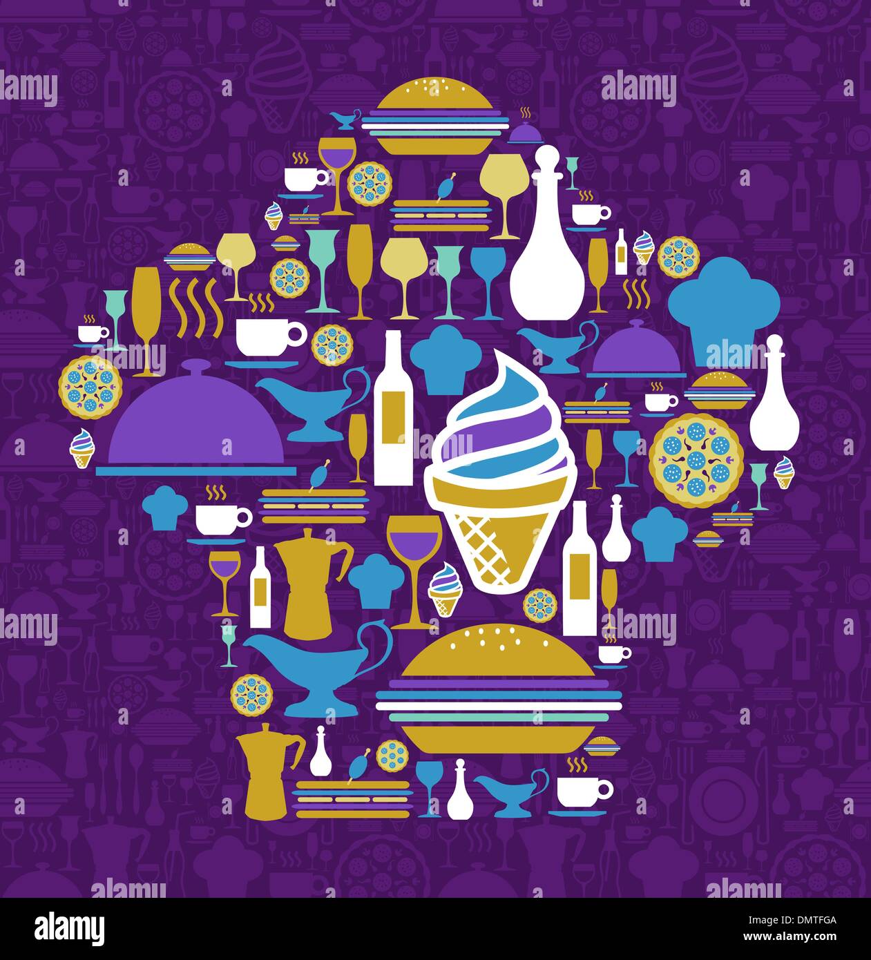 Restaurant icon set in chef beret shape Stock Vector
