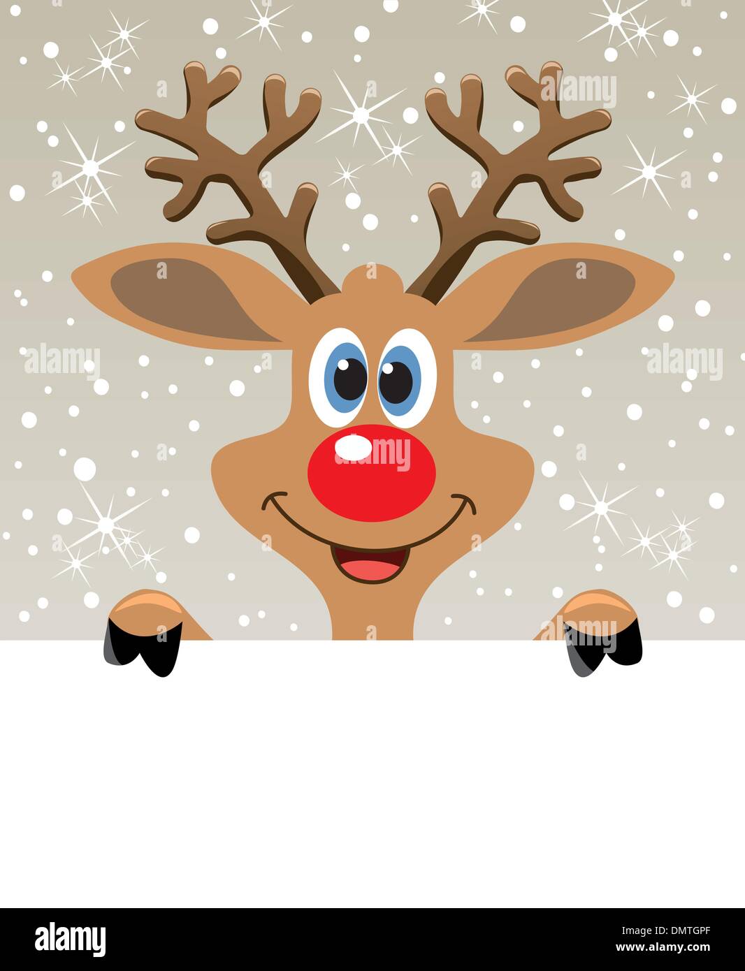 vector red nosed reindeer holding blank paper Stock Vector