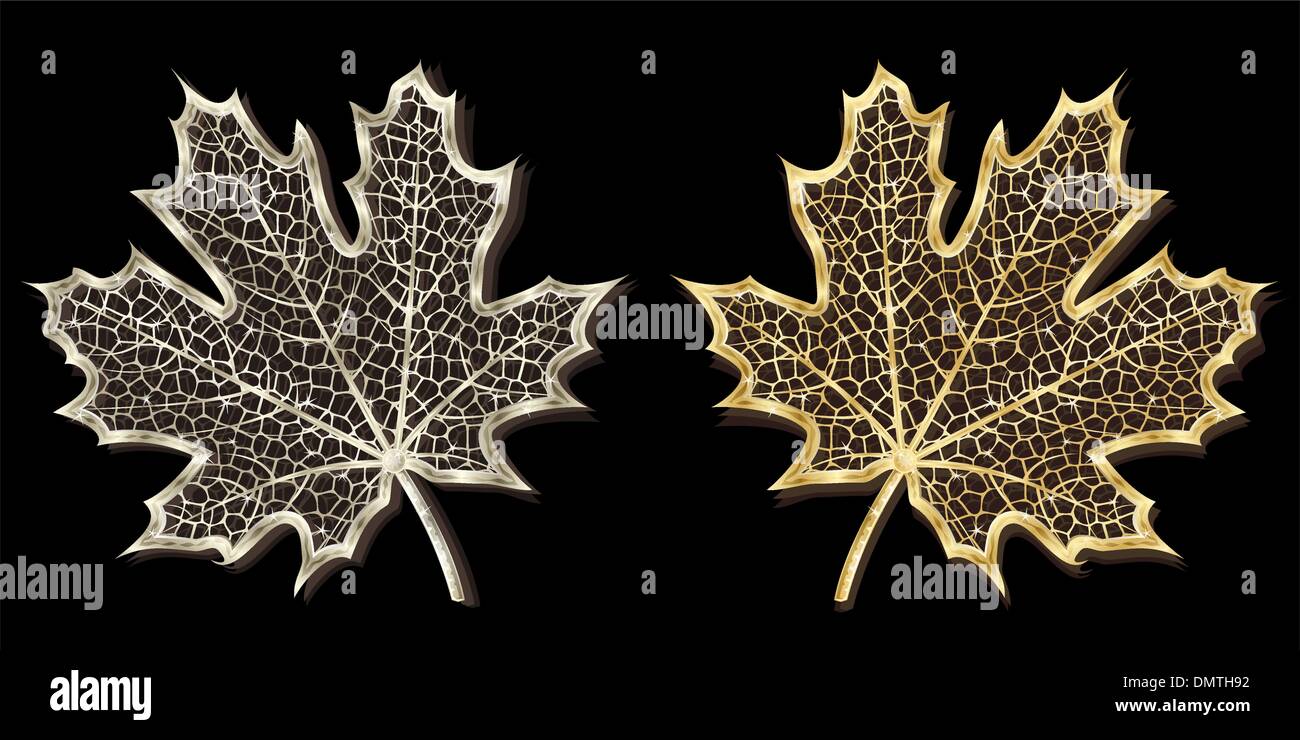 Vector silver and golden hand-made maple leaves Stock Vector