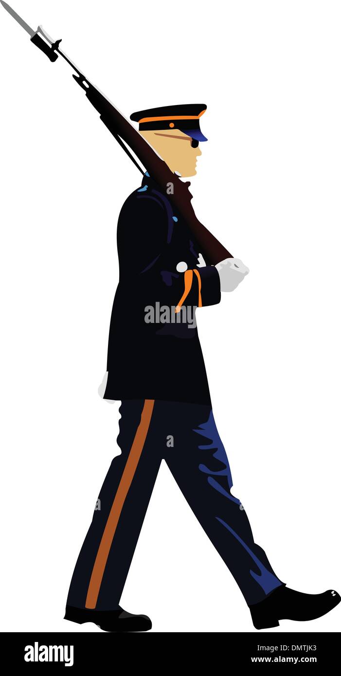 American soldier during a military parade. Vector illustration o Stock Vector