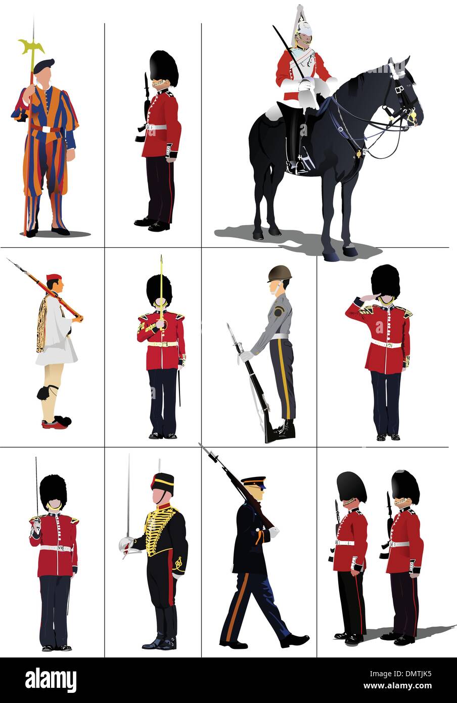 Big set of the few kinds guards.  Vector illustration Stock Vector