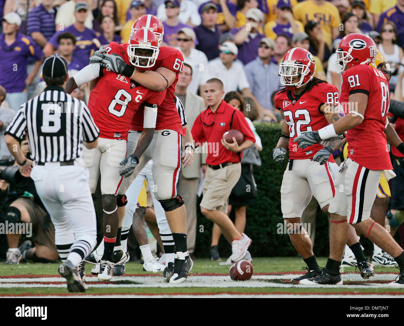 Georgia wide receiver AJ Green (8) and teammates celebrate after his  touchdown catch in the game against LSU. (Credit Image: © Daniel  Shirey/Southcreek Global/ZUMApress.com Stock Photo - Alamy