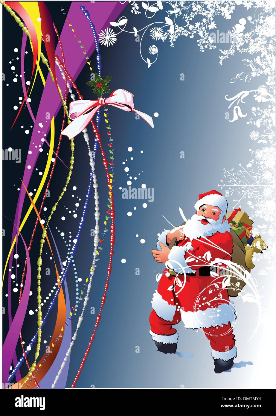 Blue abstract Christmas background with white snowflakes and San Stock ...