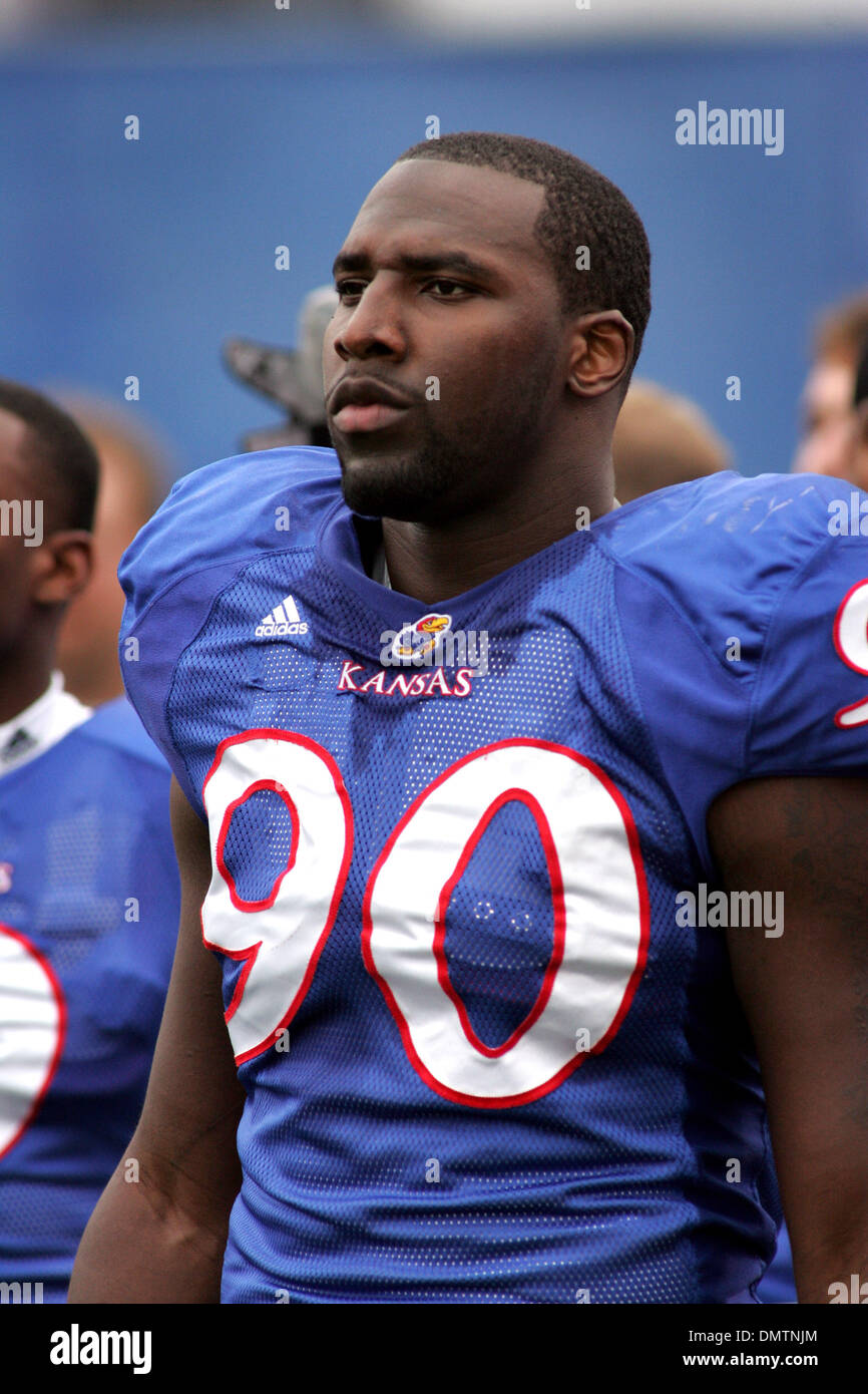 Kansas defensive end Maxwell Onyegbule (90) before game action between the Kansas Jayhawks and