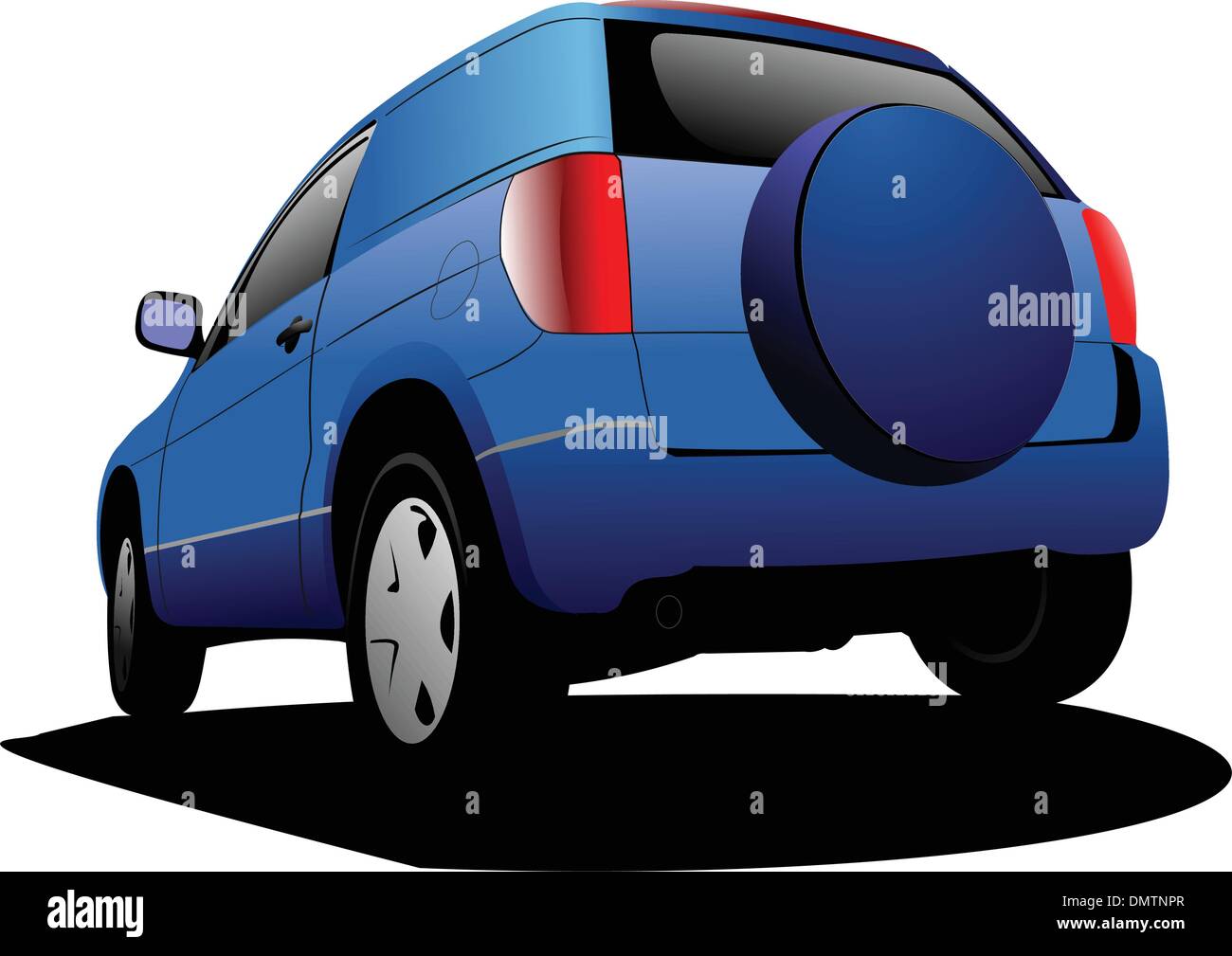 Blue colored car minivan on the road. Vector illustration Stock Vector