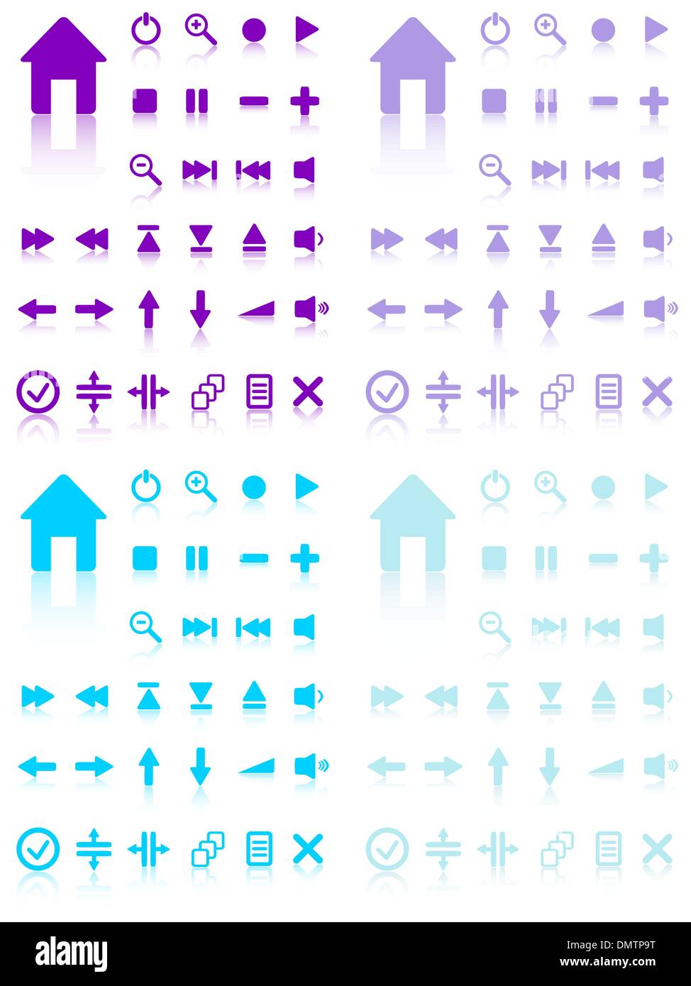Collection of vector buttons with reflection. Active and inactiv Stock Vector