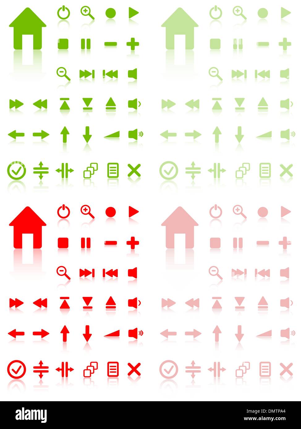 Collection of vector buttons with reflection. Active and inactiv Stock Vector