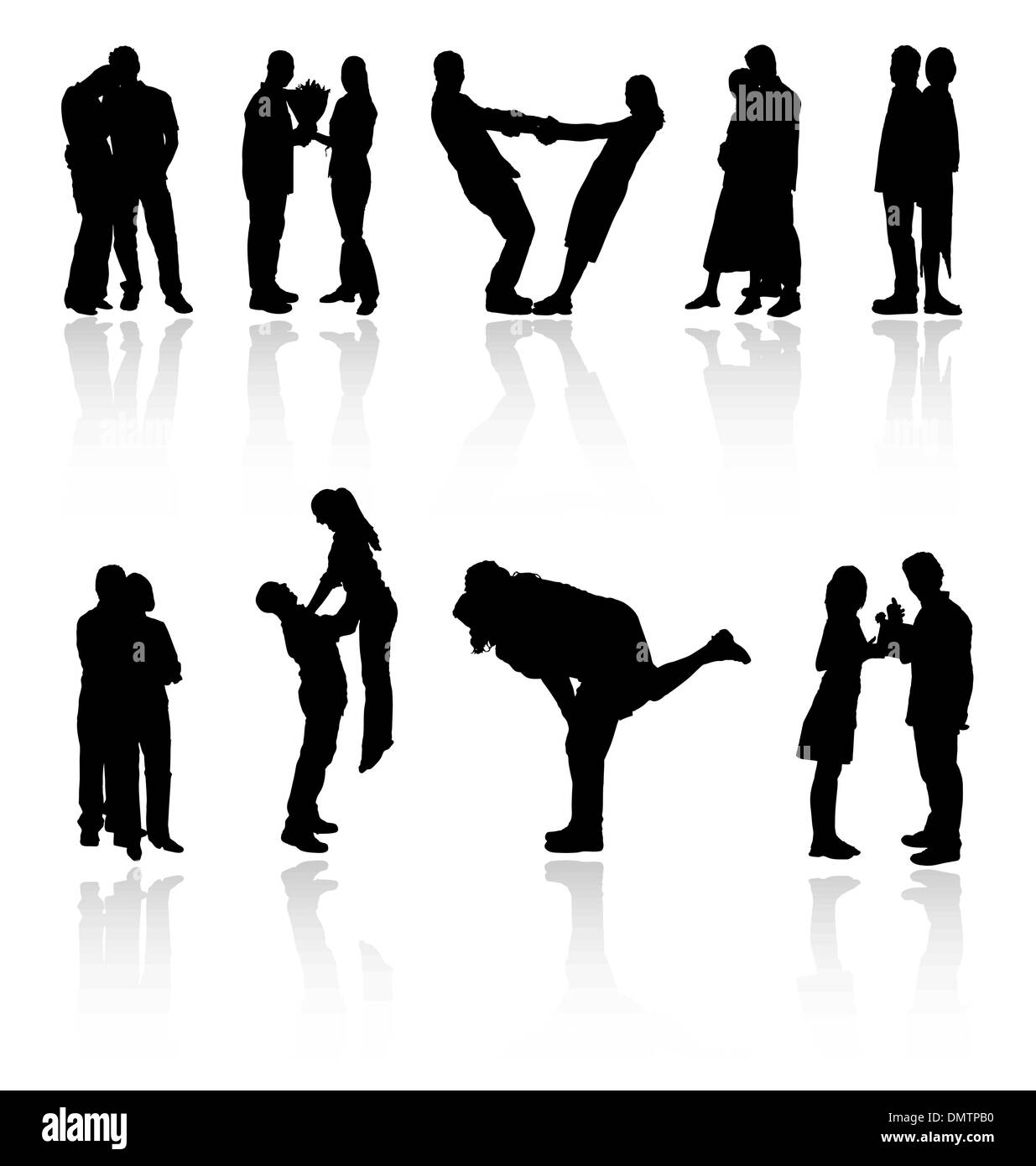Set of couples vector silhouettes with reflections. More vector Stock ...