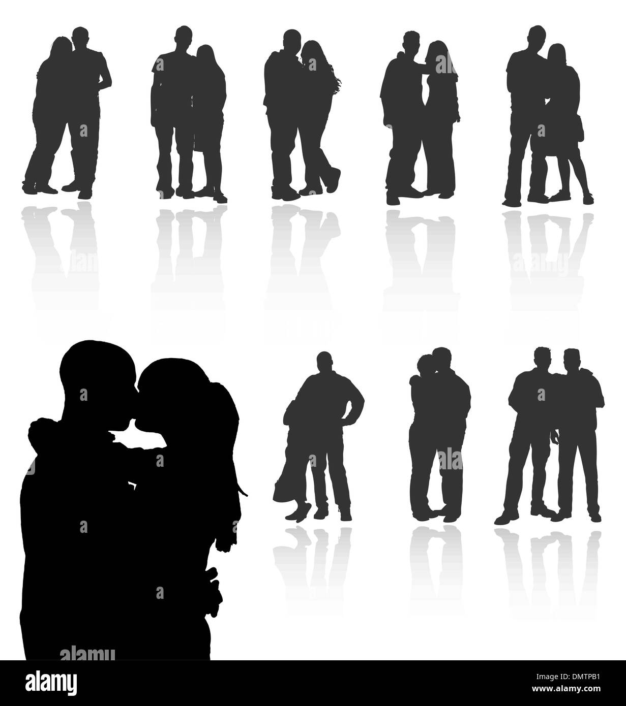 Set of couples vector silhouettes with reflections. More vector Stock ...