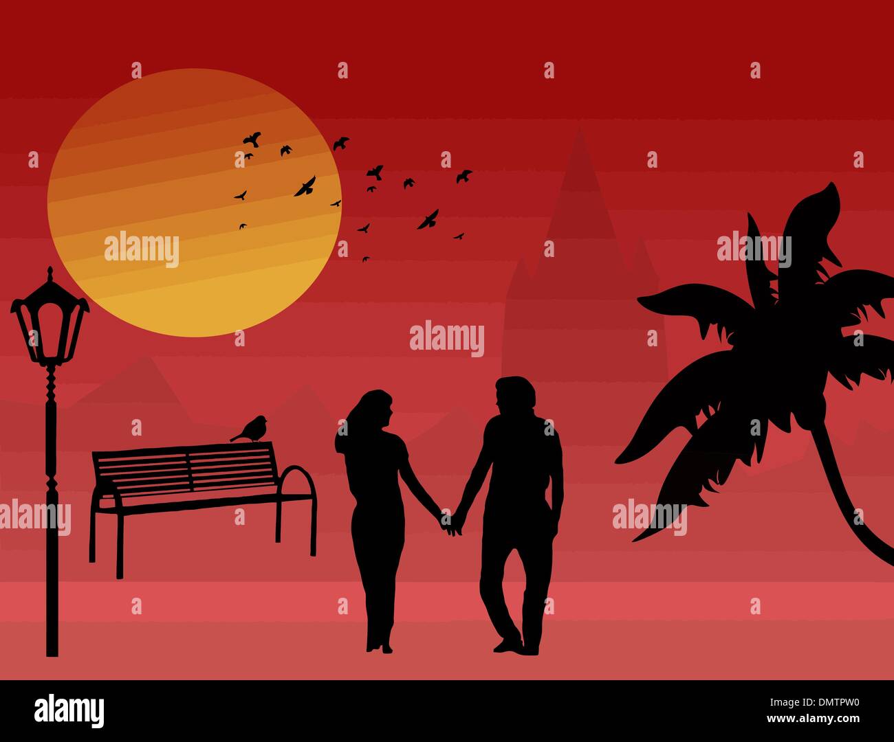 Couple at tropical sunset Stock Vector