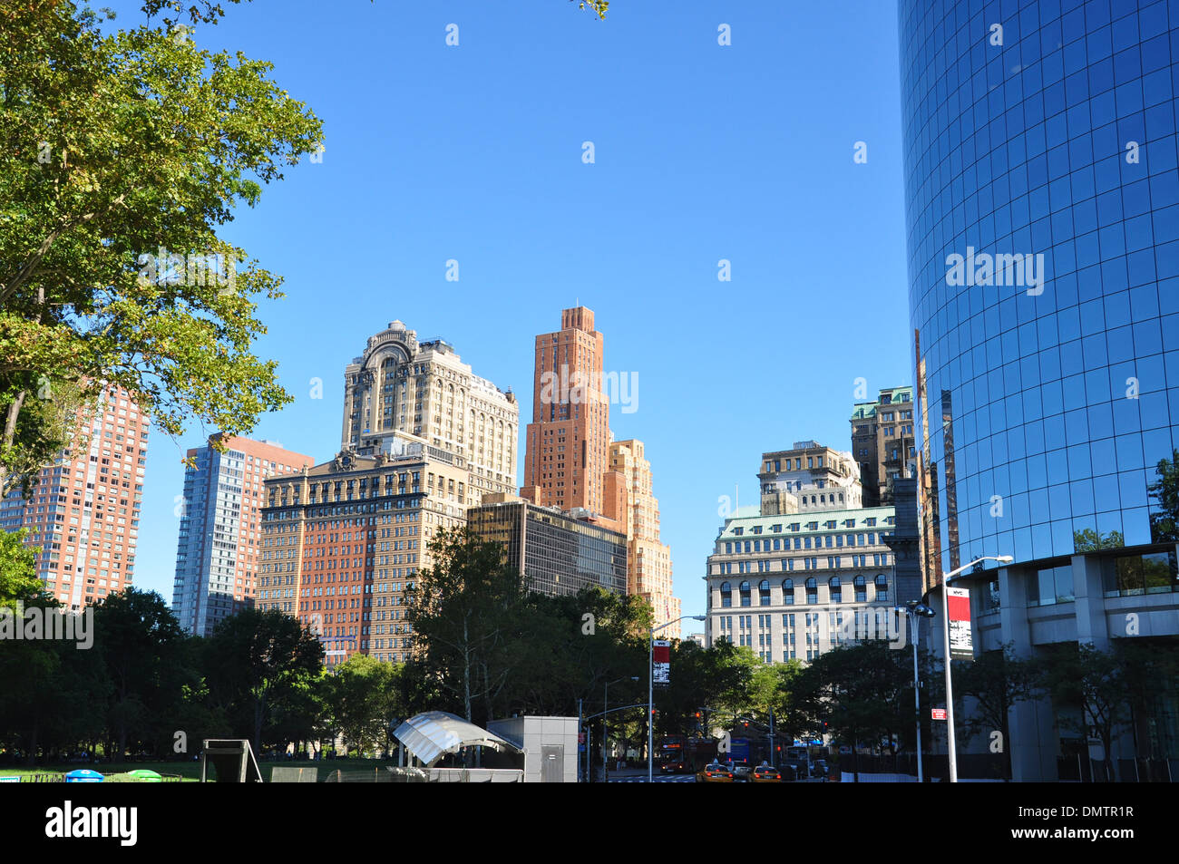 The Manhattan downtown seen from Battery Park Stock Photo