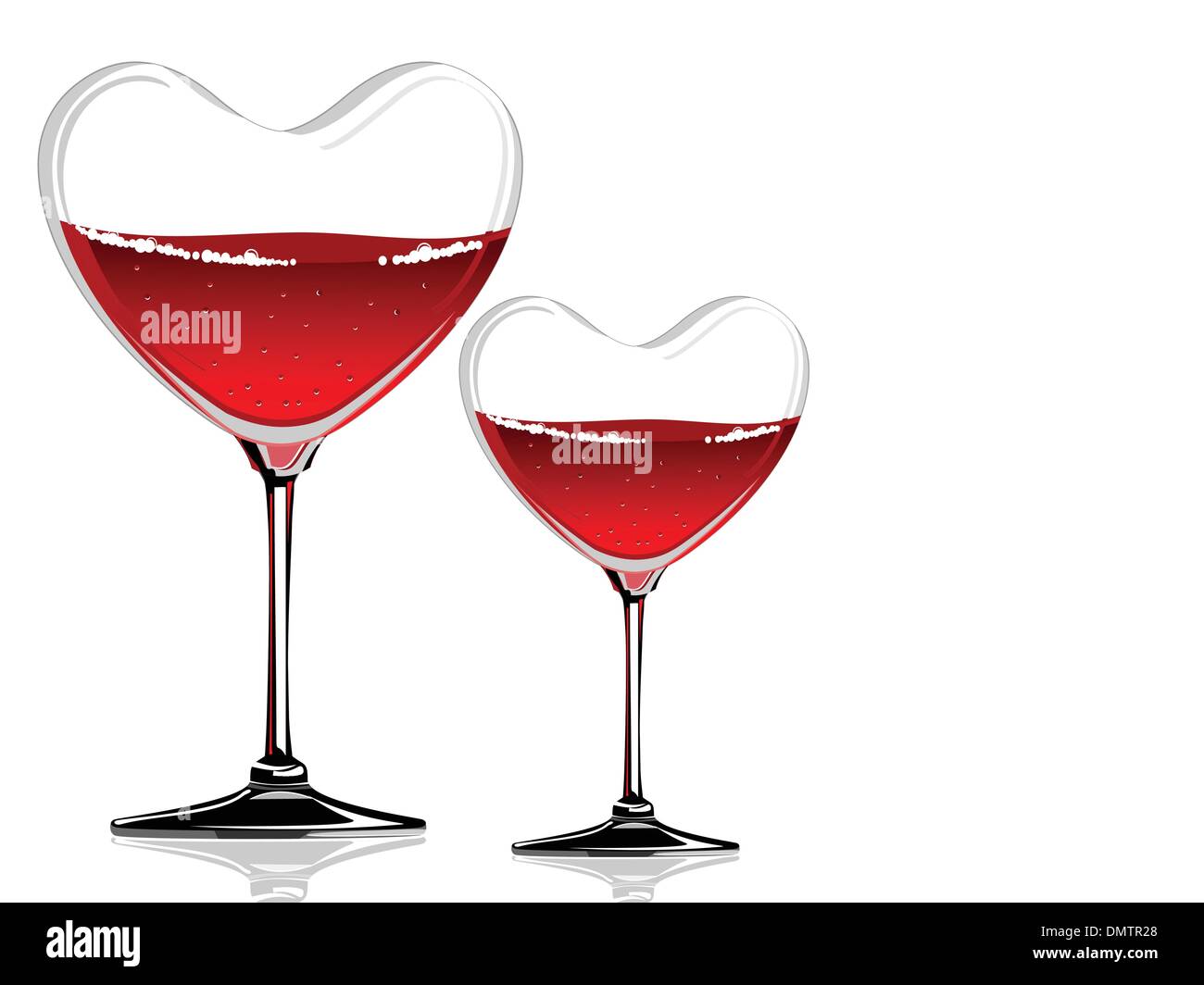 Vector illustration of a wine glass in a heart shape on white ba Stock