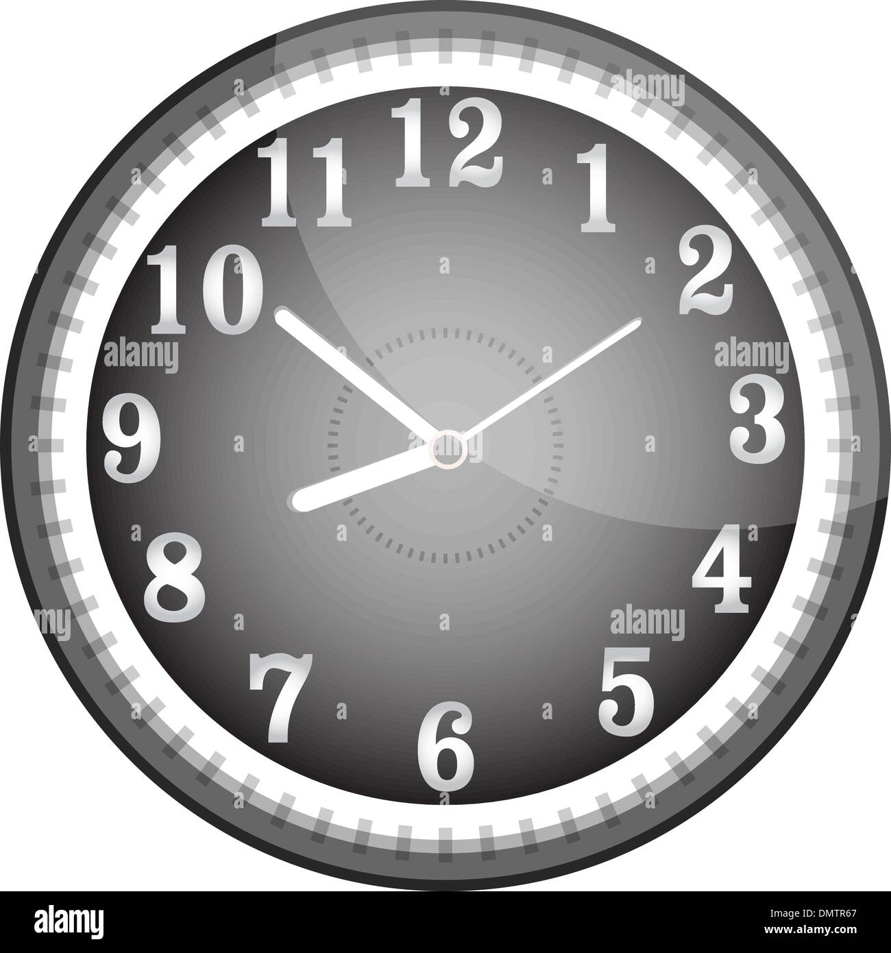 Silver vector wall clock with black face Stock Vector