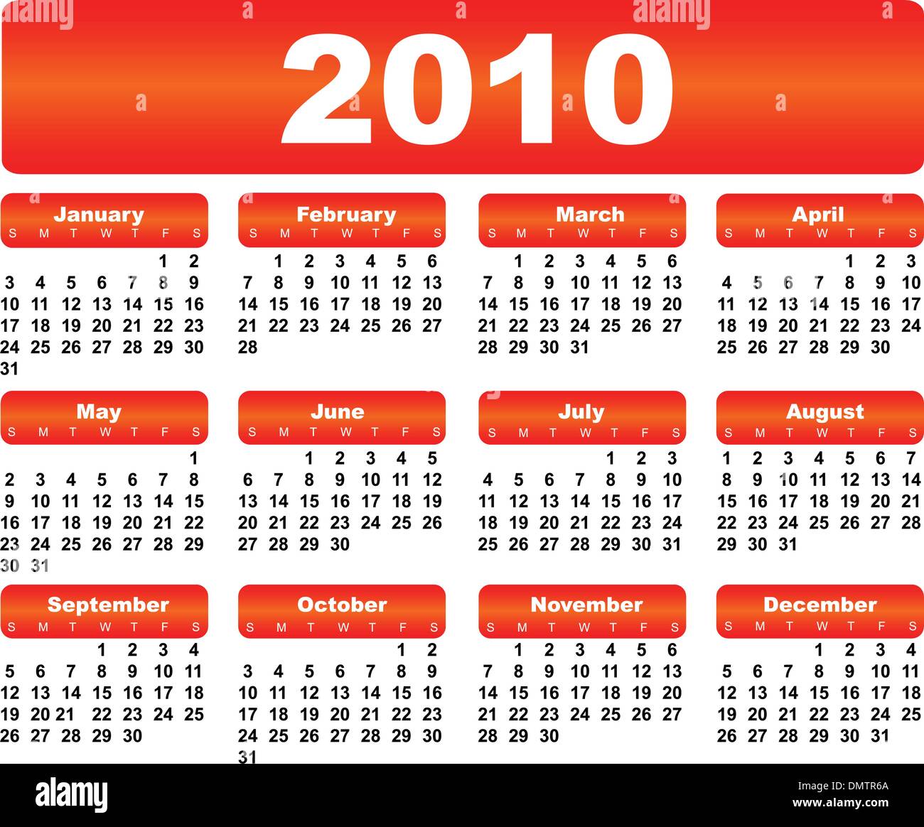 Calendar for 2010 Stock Vector