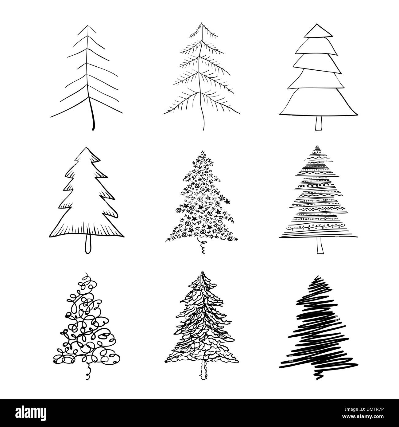 Christmas tree silhouette, set of illustrations. Vector, EPS8 Stock