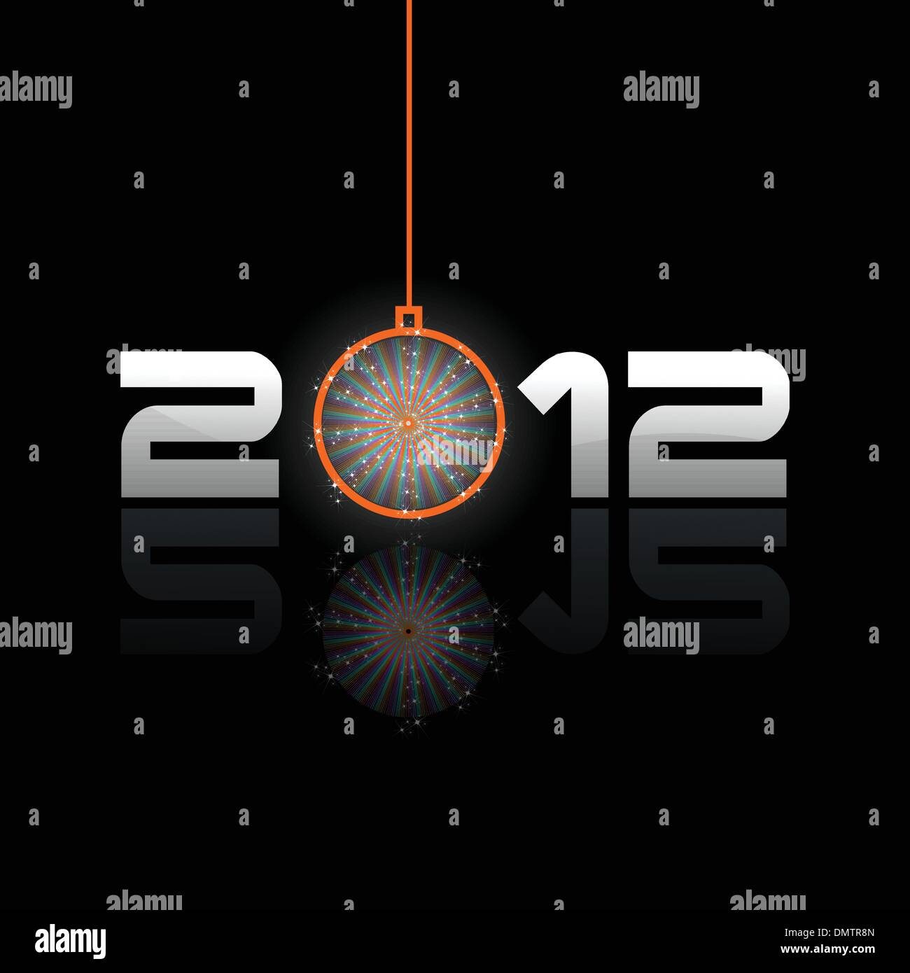 2012 vector new year's eve greeting card with hanging balls. Stock Vector