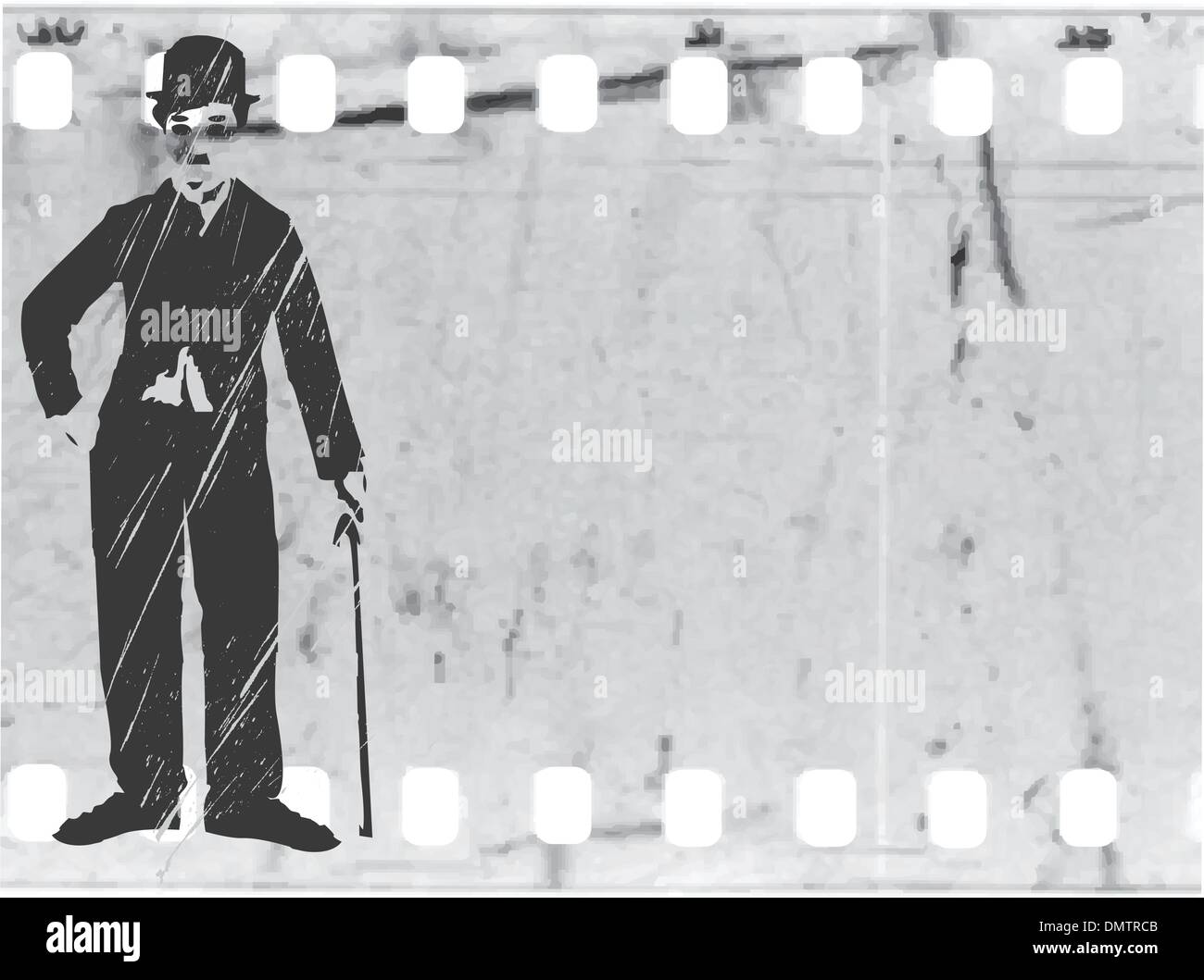 vector silhouette chaplin on old film Stock Vector