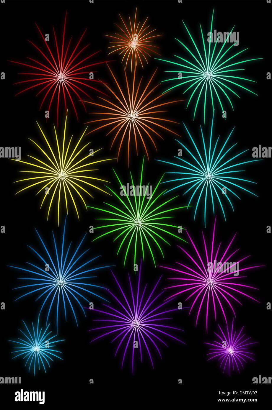 set of colored fireworks Stock Vector