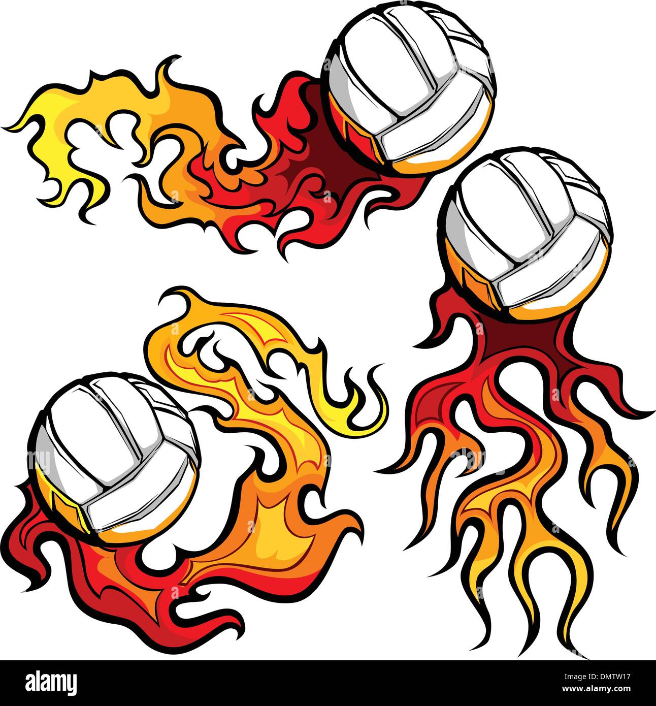 Volleyballs with Flames Vector Images Stock Vector