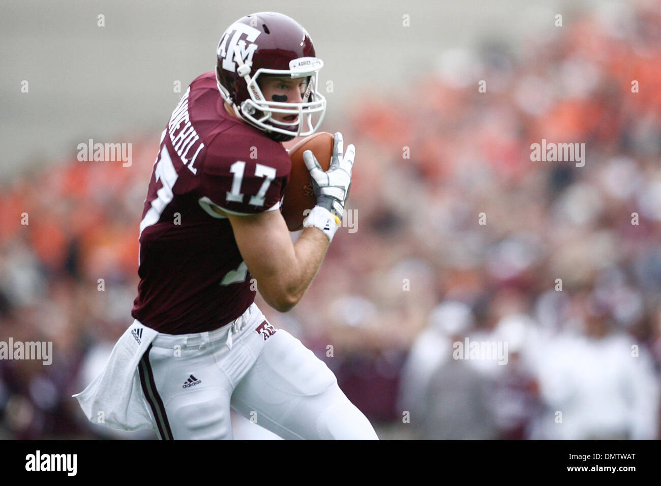 Ryan Tannehill (#17) of the Texas A&M University Aggies catches a deep ...