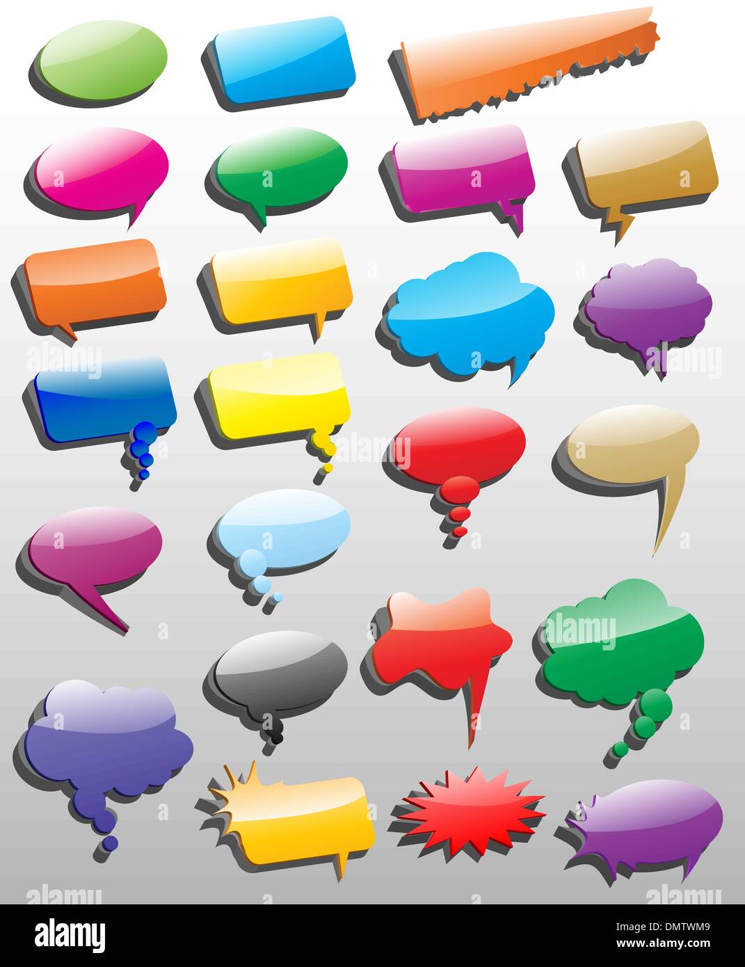 Collection of different empty vector 3D shapes of speech bubbles Stock Vector