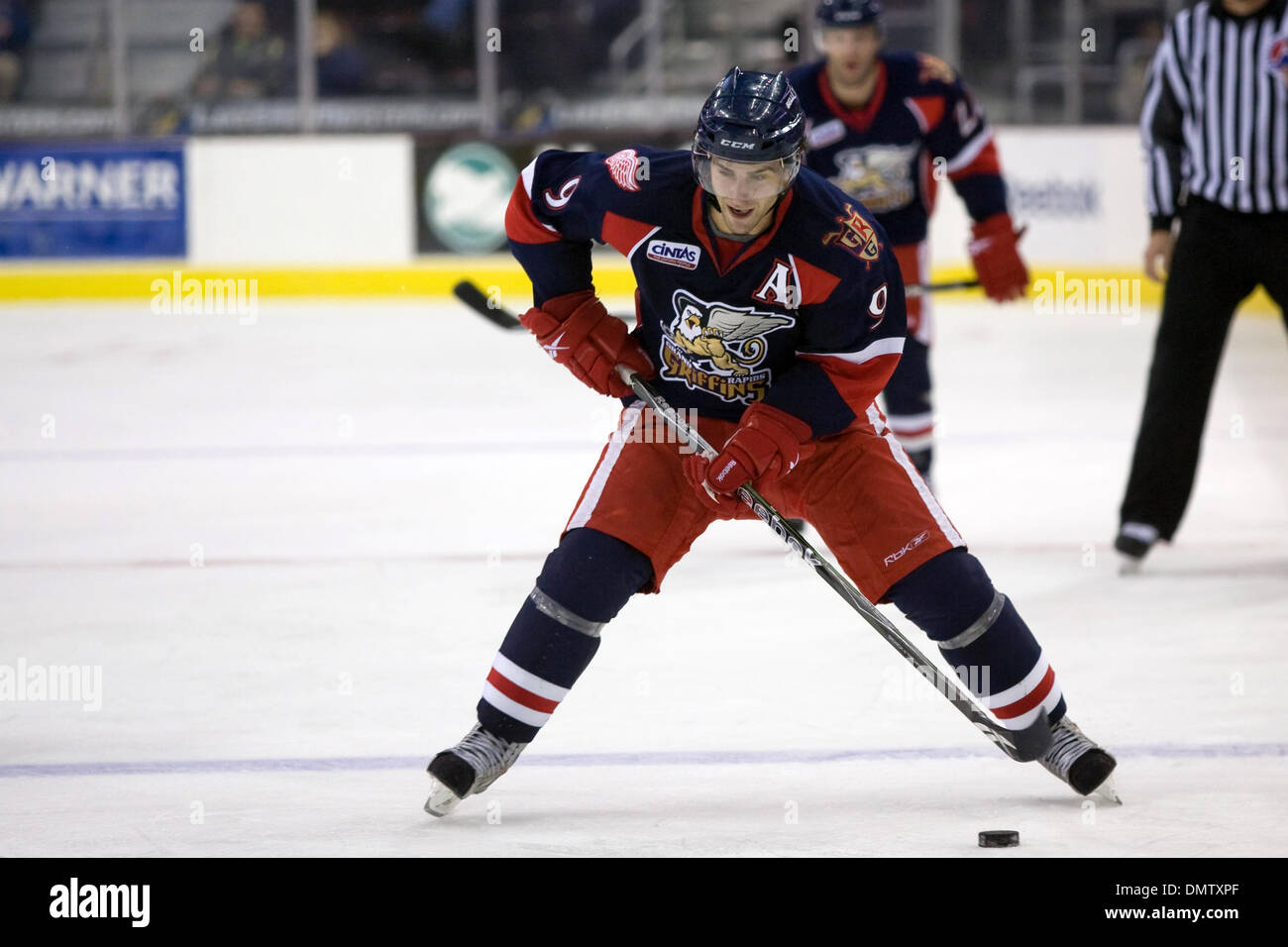 08 November 2009: Grand Rapids Griffins Evan McGrath (9) controls the puck during the second period.  The Griffins defeated the Monsters 8-6 in this American Hockey League game played at Quicken Loans Arena in Cleveland, OH..Mandatory Credit: Frank Jansky / Southcreek Global (Credit Image: © Frank Jansky/Southcreek Global/ZUMApress.com) Stock Photo