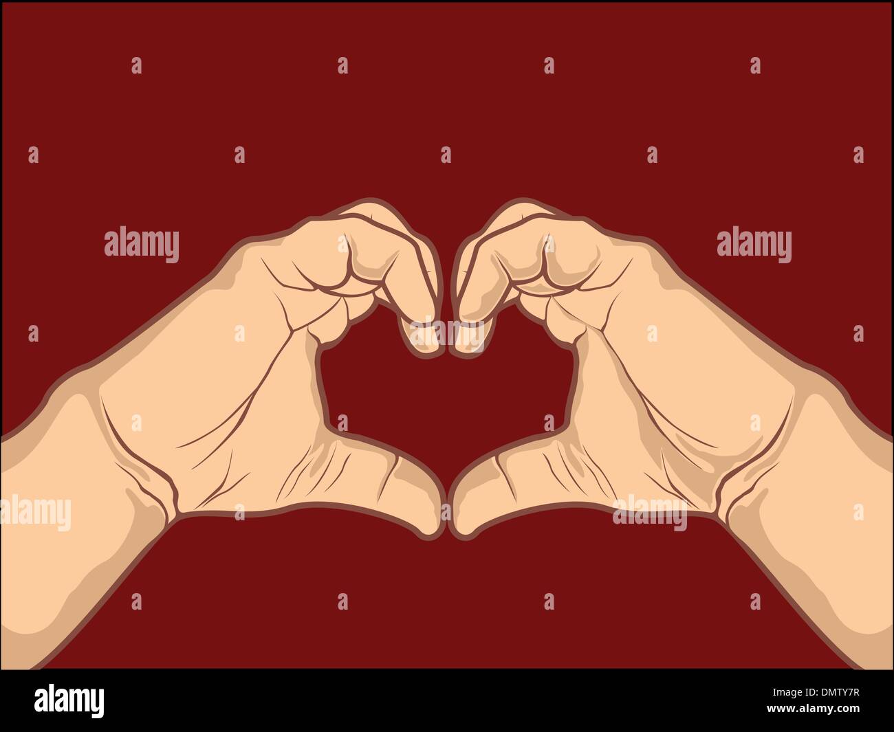 Heart shape design made with hand drawing on maroon background. Stock Vector
