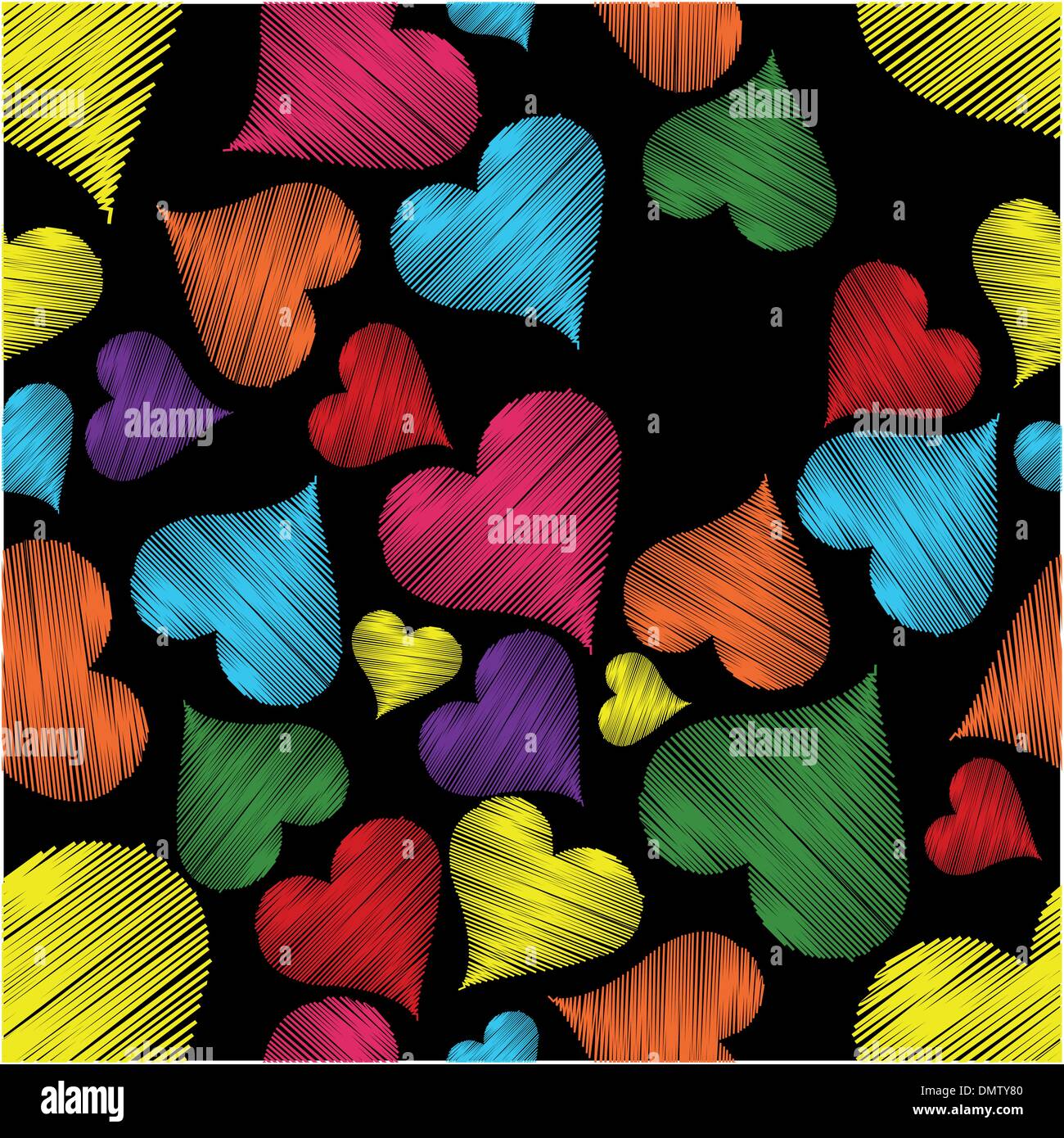 seamless pattern with colorful hearts on black background.Vector Stock ...