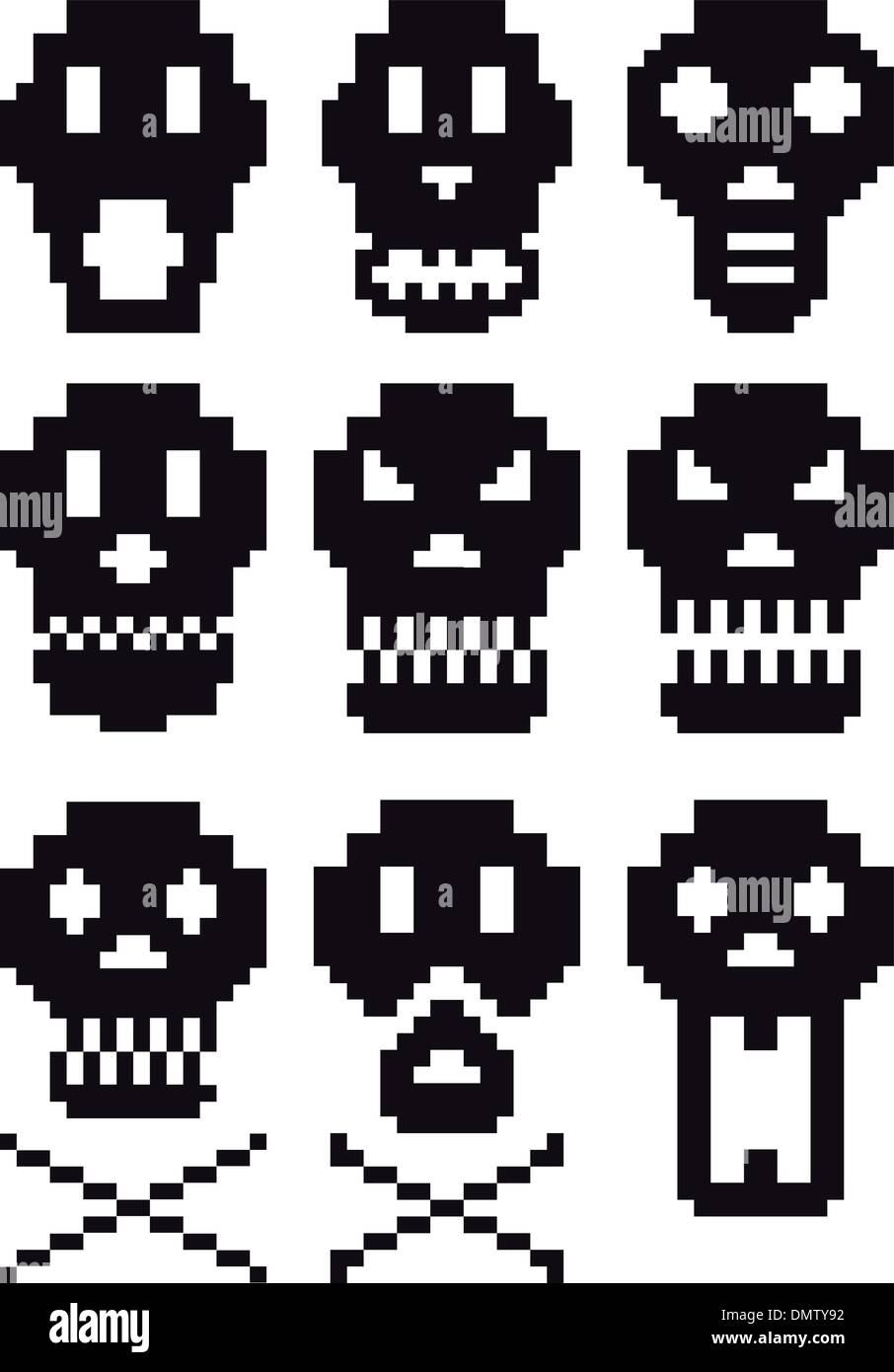 pixel skulls, vector Stock Vector