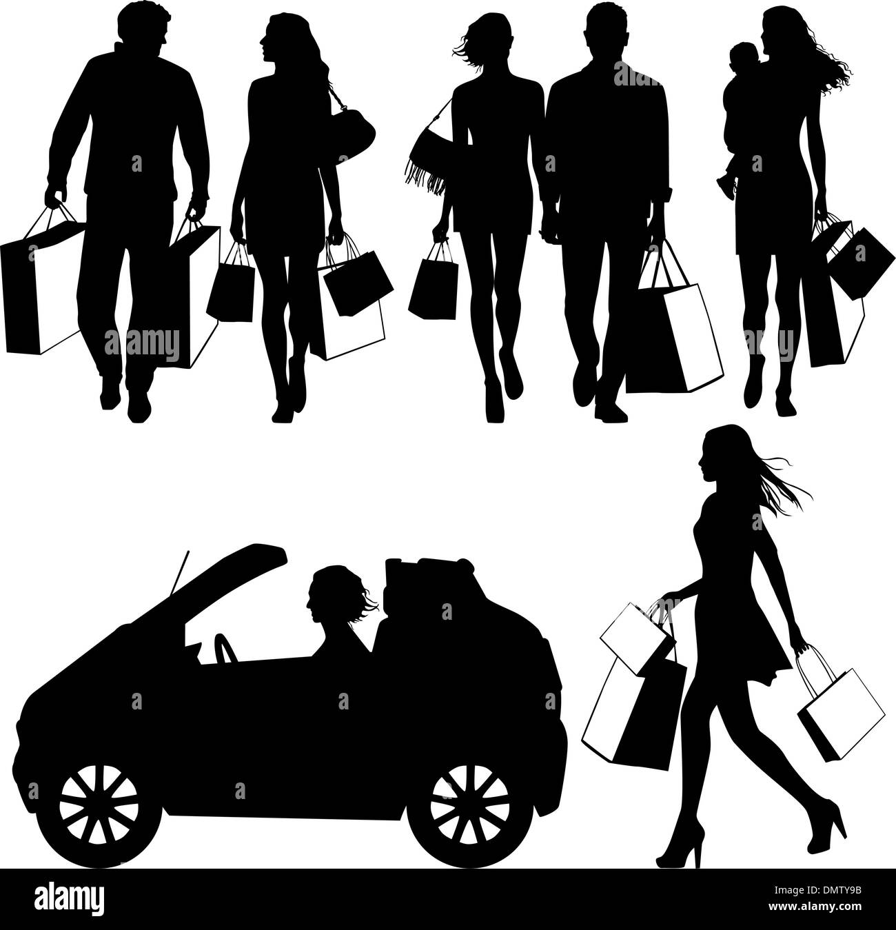 several people, shopping vector silhouettes Stock Vector Art